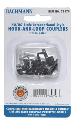 Bachmann 78979 HO/OO Scale International-Style Hook & Loop Couplers/3 pairs