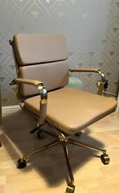 image for Luxury Office Chair Swivel Desk Chair Brown Leather Gold