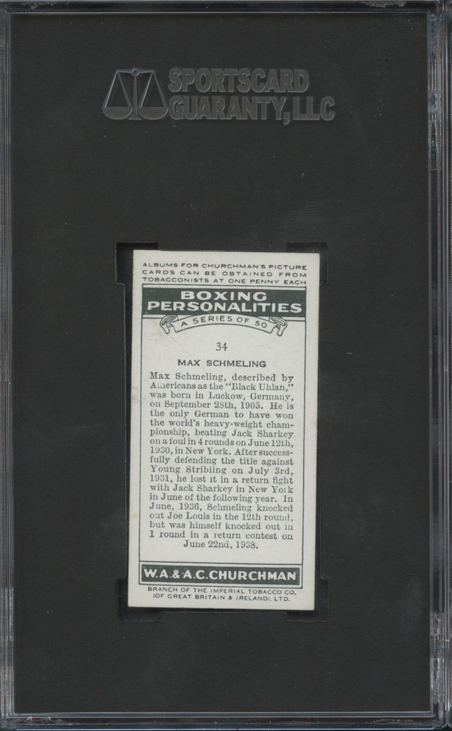 1938 Churchman’s Cigarettes Boxing Personalities #34 Max Schmeling SGC 88 NMMT 8