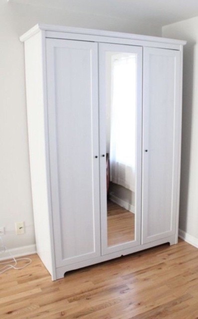 Ikea White Triple Wardrobe With Mirror Aspelund In Downend