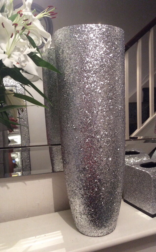 Bright sparkly silver glitter large tall vase in Southsea, Hampshire