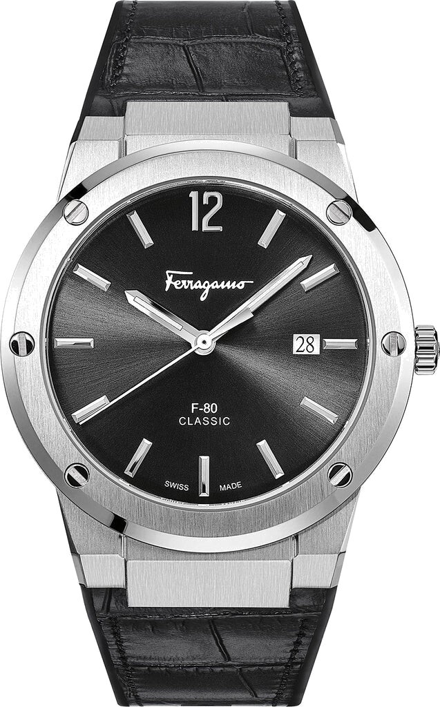 Pre-owned Ferragamo Sfdt00219 F-80 Slim Men's Quartz Watch Stainless Steel Black Dial 42mm