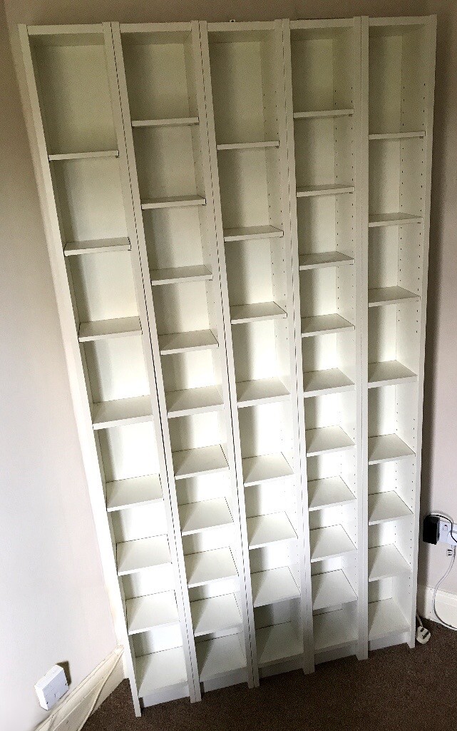 Five Ikea Benno (aka Gnedby) CD or DVD shelving units, white in St