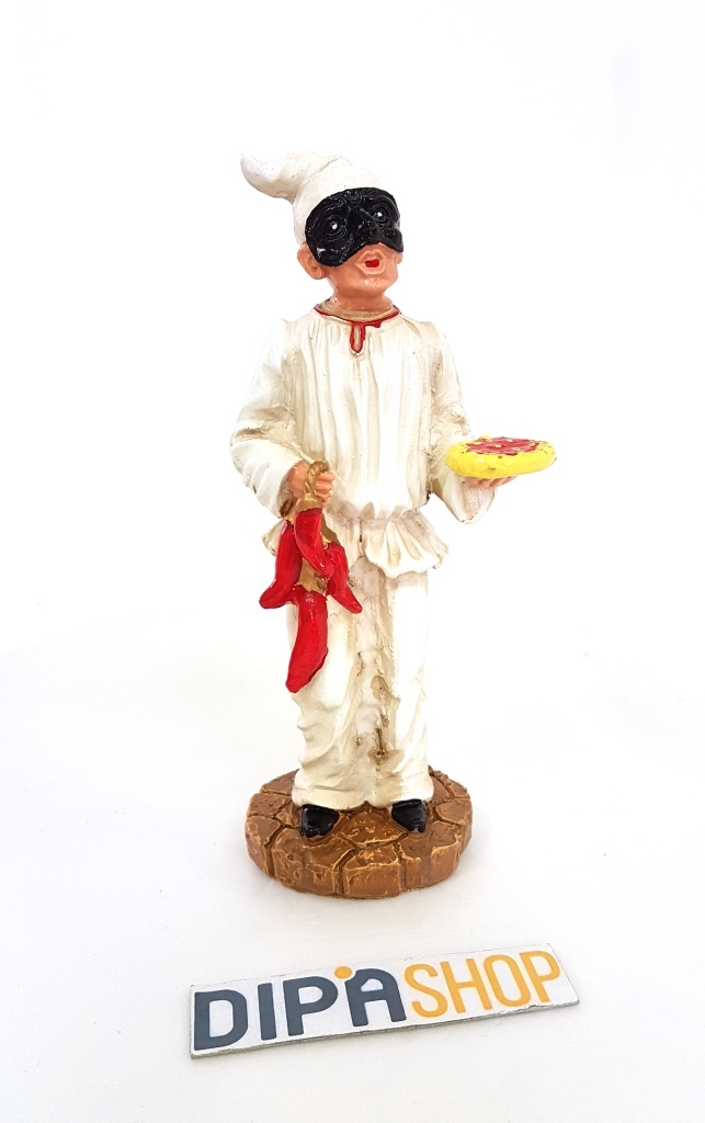 Statuina PortaFortuna Decorazione Pulcinella Pizza In Resina 20cm moc