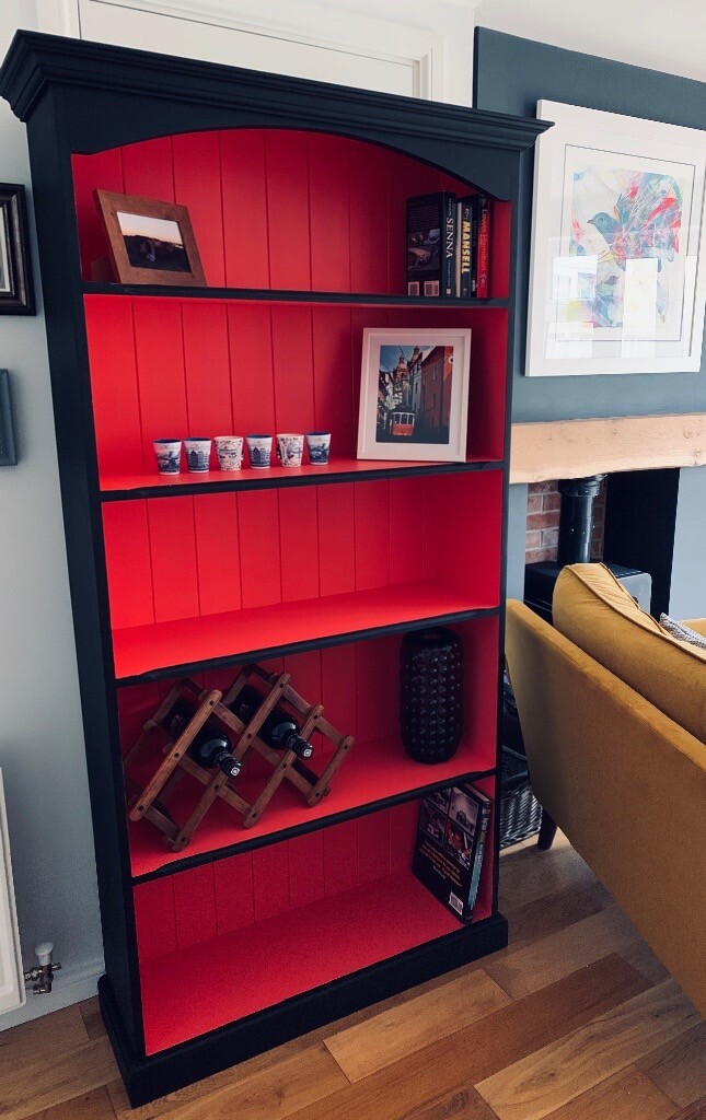 Vibrant Upcycled Bookcase, Shelving / Display Unit, Pink and Black in