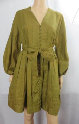 Banana Republic Linen Balloon Sleeve Mini Dress Mustard Brown SZ 0 NWT $167.99