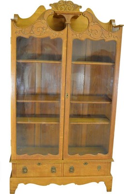 19548 Carved Oak Two Door Drawer Fancy Bookcase
