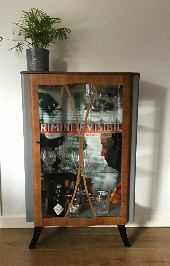 Mid Century Modern Retro Teak Walnut Slim Drinks Cocktail Display