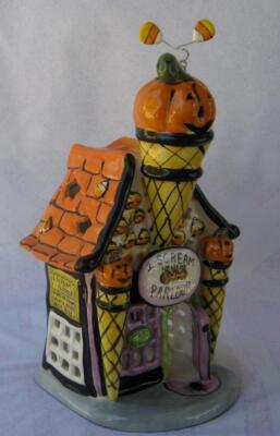Blue Sky Clay Goldminc I SCREAM PARLOUR Pumpkin Candy Corn Halloween Tea Light