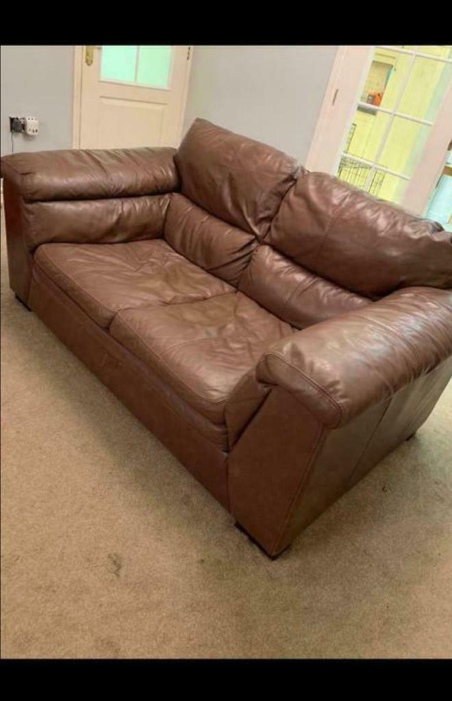 Dfs brown leather sofa seater 3 seater and 2 seater in Glenfield