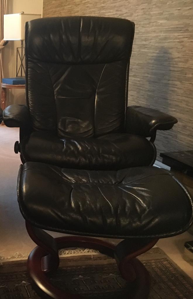 Stressless brand recliner chair with footstool in Markfield
