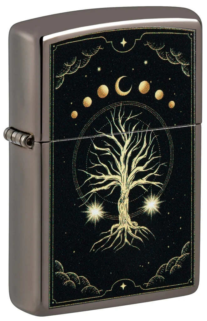 Zippo 48636, Mystic Nature Design, зажигалка Black Ice FInish,