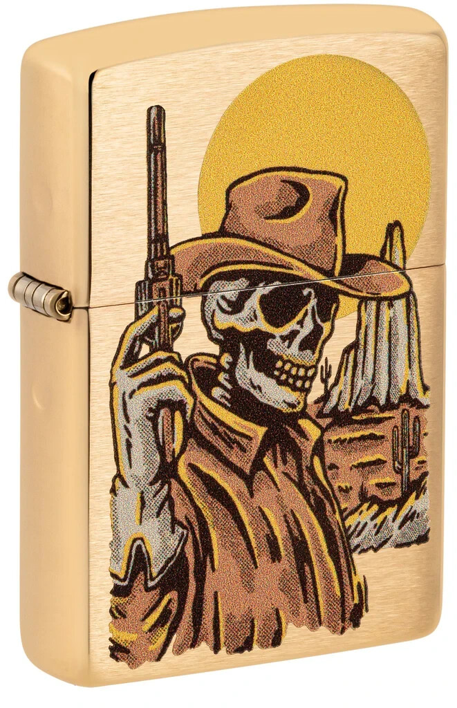 Zippo 48519, дизайн черепа в стиле Дикого Запада, зажигалка с матовой латунной отделкой