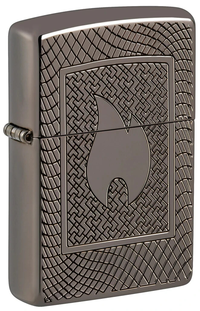 Zippo 48569, классическая зажигалка Flame Deep Carve Armor, полированная черная отделка