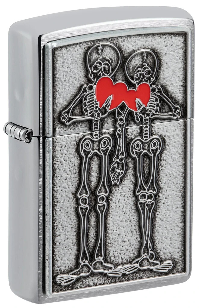 Zippo 48688, дизайн эмблемы Skeleton Sweethearts, зажигалка из матового хрома