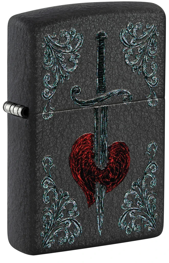 Zippo 48617, дизайн Heart and Dagger, черная зажигалка с кракле