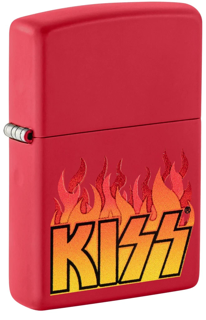 Zippo 48642, дизайн логотипа KISS-Blazing, зажигалка с красной матовой отделкой