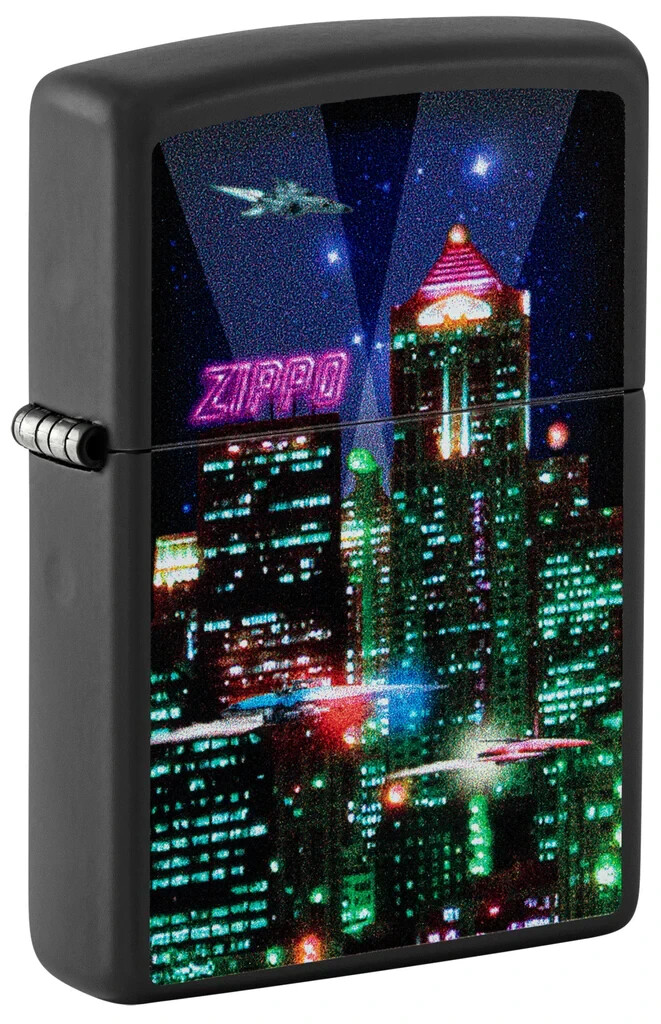Zippo 48506, Cyber City Design, черная матовая зажигалка