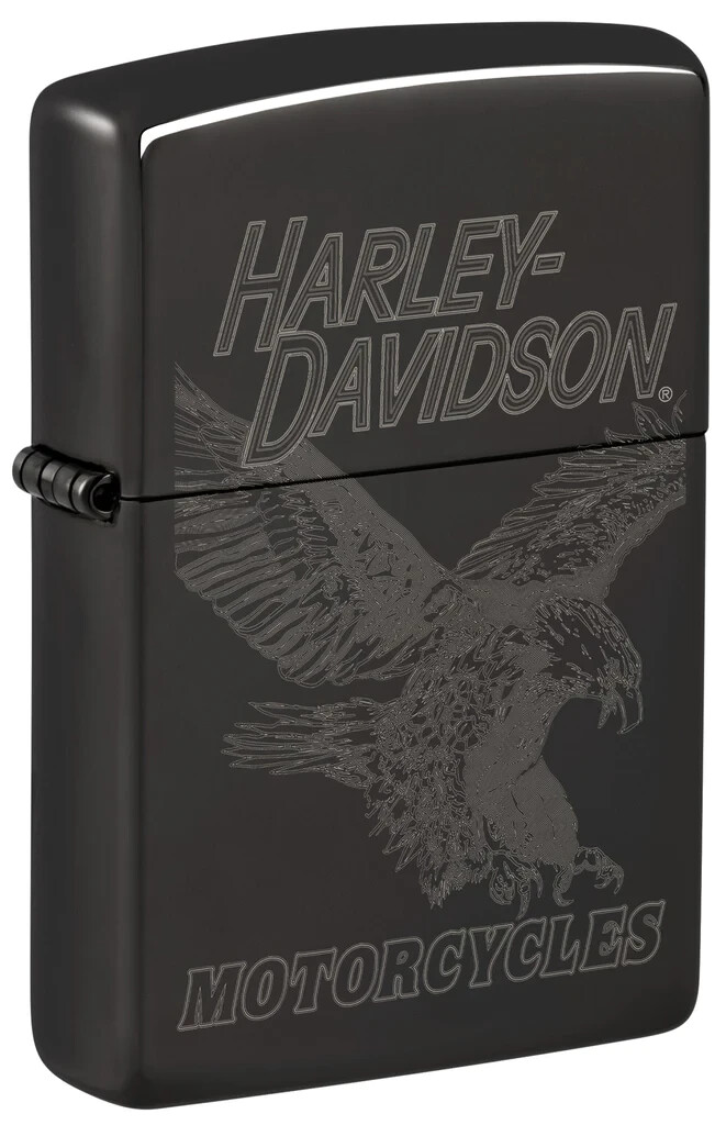 Zippo 48601, Harley Davidson Motorcycles Eagle Design, полированная черная зажигалка