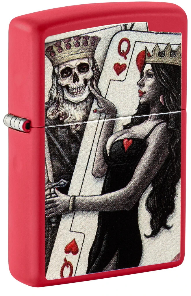 Zippo 48624, Skull-King & Queen Beauty Design, зажигалка с красной матовой отделкой