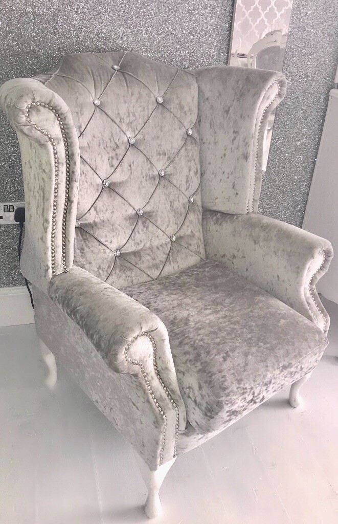 Ice silver crushed velvet wing back chair | in Bishop Auckland, County