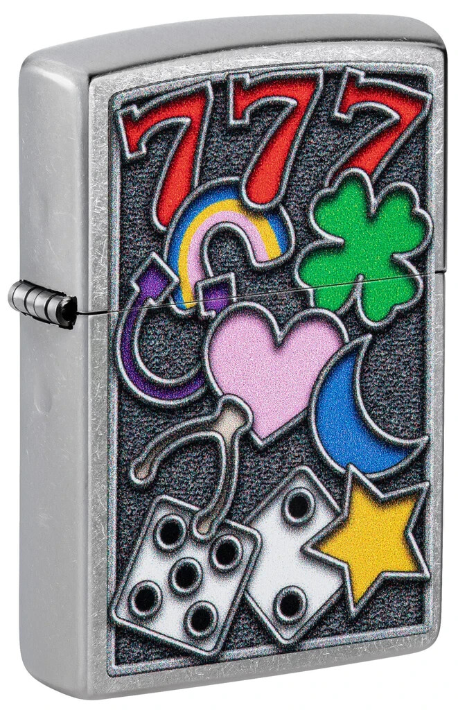 Zippo 48682, дизайн Lucky Symbols, уличная зажигалка с хромированной отделкой,