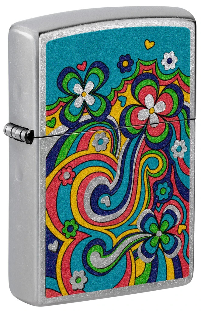 Zippo 48579, дизайн Flower Power, уличная зажигалка с хромированной отделкой,