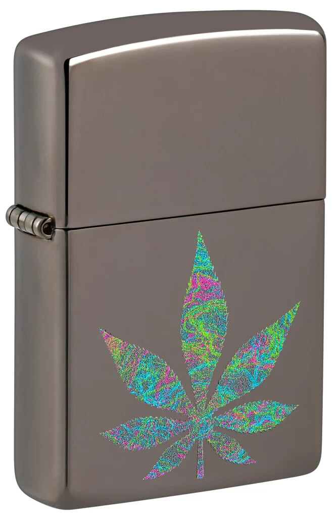 Zippo 48578, Cannabis Design, зажигалка Black Ice Finish