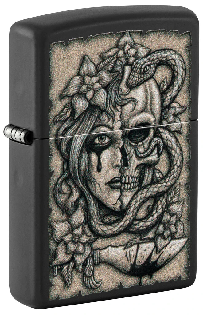 Zippo 48616, кровавый дизайн татуировки, черная матовая зажигалка