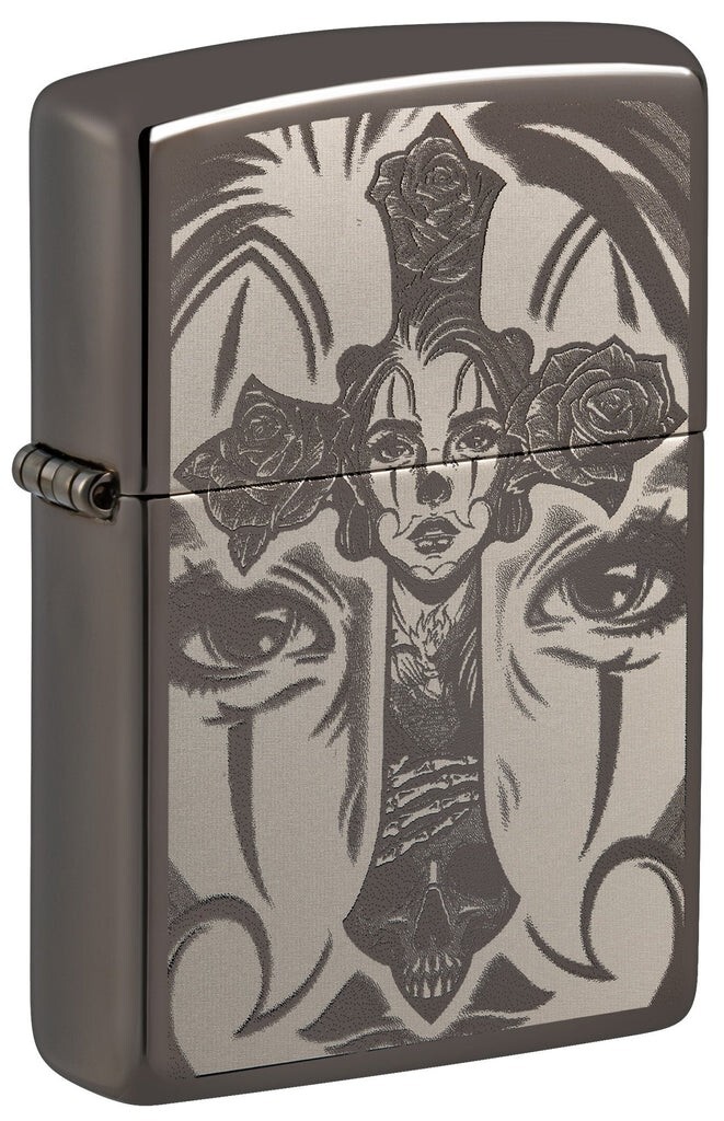 Zippo 48411, дизайн татуировки черепа и креста, зажигалка с отделкой Black Ice