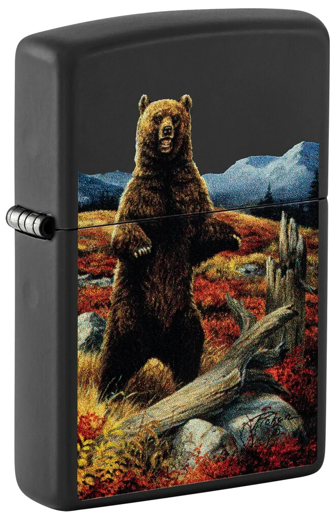 Zippo 48597, дизайн Linda Picken Grizzly Bear, черная матовая зажигалка