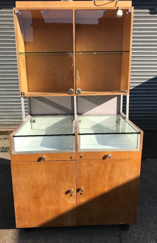 Retail Shop Display with led lights, locking cupboard for