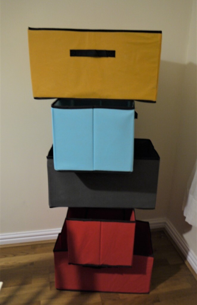 Canvas storage boxes. 5 boxes 50cm x 30cm x 25cm high new in