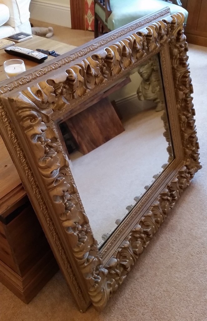 antique mirror, heavily carved gold frame, stunning quality item in