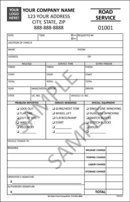 500 Custom Road Service Repair Towing Forms, 2 Part / 5.5 x 8.5 / TMG045