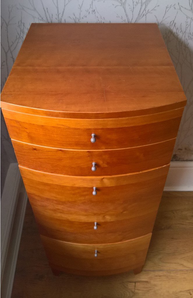 Art Deco Style Elegant Curved Front Chest Of Five Drawers Would Look