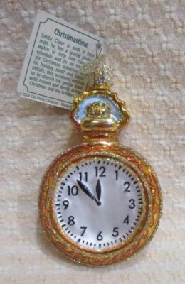 OWC Old World Christmas Blown Glass Santa's Gold Pocket Watch ornament 2004