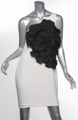 ワンピース Marchesa Notte Cotton Dress MARCHESA NOTTE Womens Black White Silk One-Shoulder Ruffle