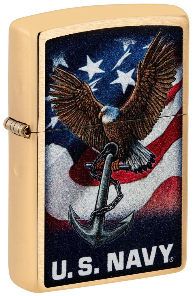 Zippo 48549 ВМС США Eagle & Flag Design, зажигалка из матовой латуни