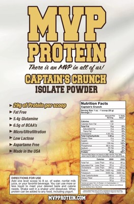 ''MVP PROTEIN'' ''CAPTAIN'S CRUNCH'' WHEY ISOLATE PROTEIN POWDER- 12 PACKS