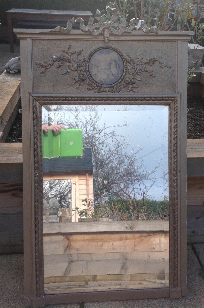 1800s Antique Regency Pewter Gilt Wall or Overmantle Mirror in