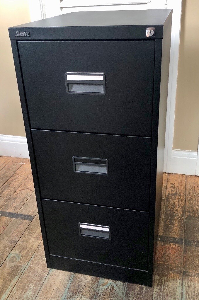 SILVERLINE 3 DRAWER FILING BLACK METAL 1009H x 458W x 620D