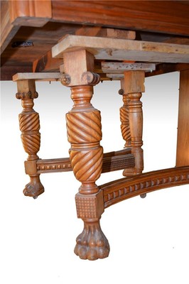 17229 Victorian Walnut Claw Foot Dining Table w/ 2 Leaves