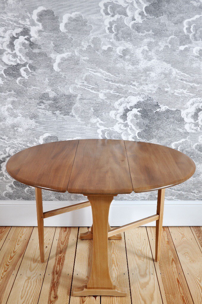 Vintage Retro 60's Ercol Oval Circular Drop Leaf / Extending Plank