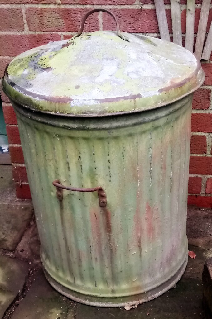 dustbin galvanised vintage. great colour for shop display. gardens