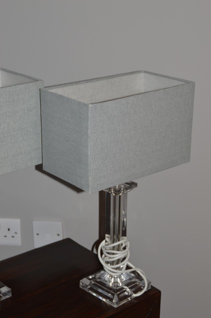 2 x Laura Ashley perspex lamp with rectangular grey box shades in