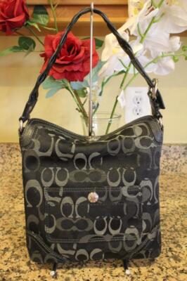 Coach Black/Grey Optic Signature Chelsea Woven Hobo Bag