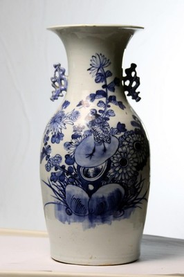 Antique Chinese Blue and White Vase with Bird Qing