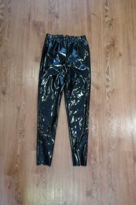 WOMENS DANIELLE BERSTEIN BLACK FAUX PATENT LEATHER PANTS SZ XS*