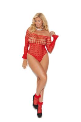 sexy ELEGANT MOMENTS crochet HEARTS off SHOULDER teddy BODYSUIT romper SOCKS set